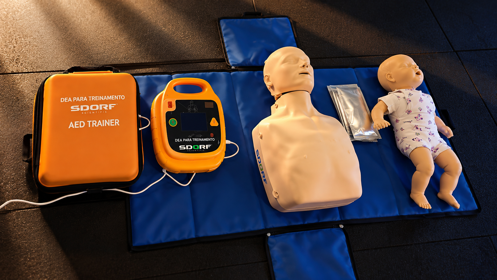 Kit de treinamento de RCP e DEA com manequins adulto e infantil